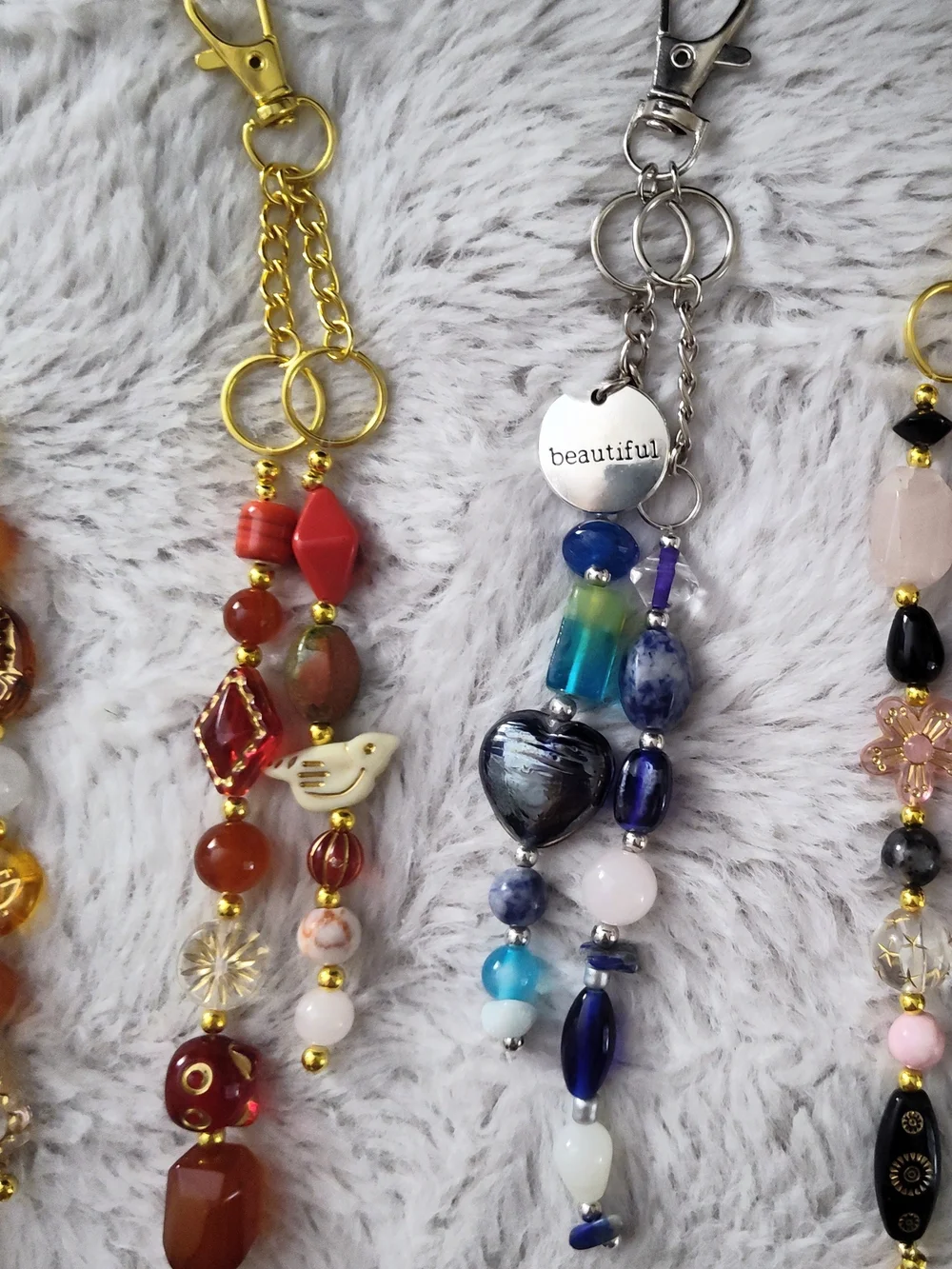 Handmade Beaded Natural Stone Keychain - Multiple